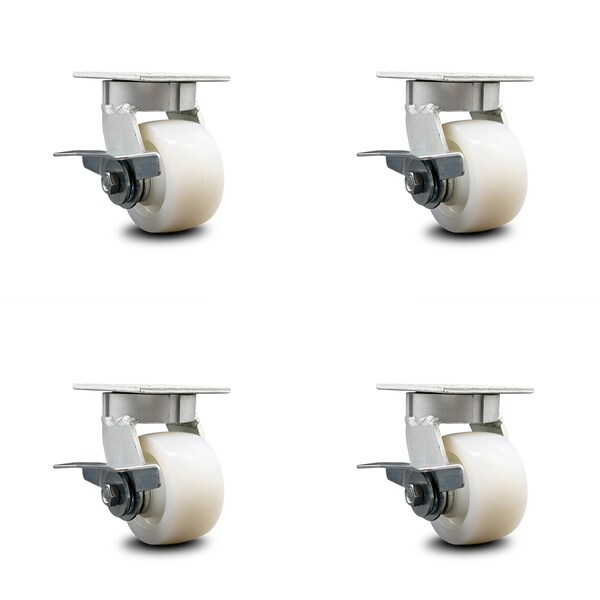 Service Caster 4 Inch Kingpinless Nylon Wheel Swivel Caster Set with Brakes SCC-KP30S420-NYR-SLB-4 - main